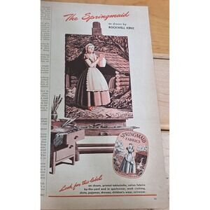 1946 Springmaid Fabrics Print Ad Rockwell Kent Illustration Art 40s Ephemera